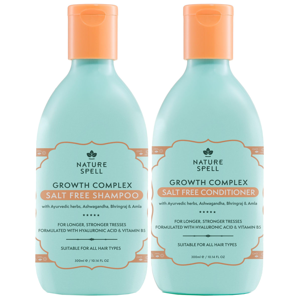 Nature Spell Growth Complex Shampoo bottle view showing balanced scalp care