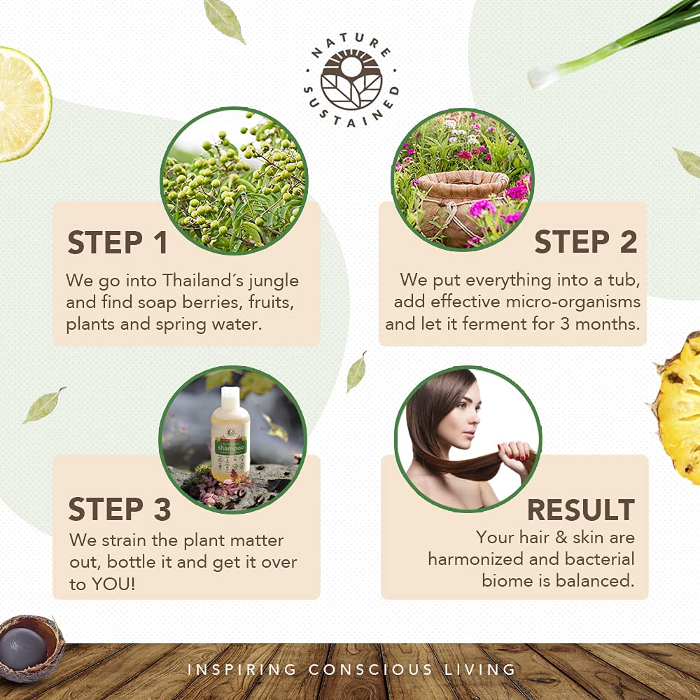 Nature Sustained raw plants and fruits formula supports healthy hair.