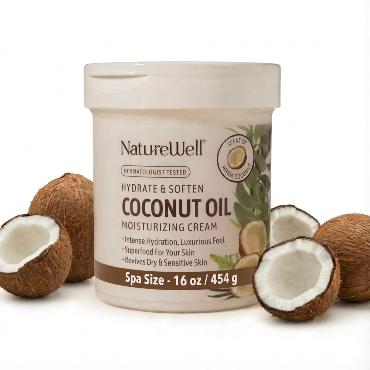 Nature Well crema hidratante de coco, bote de 16 onzas, hidrata cara y cuerpo diariamente