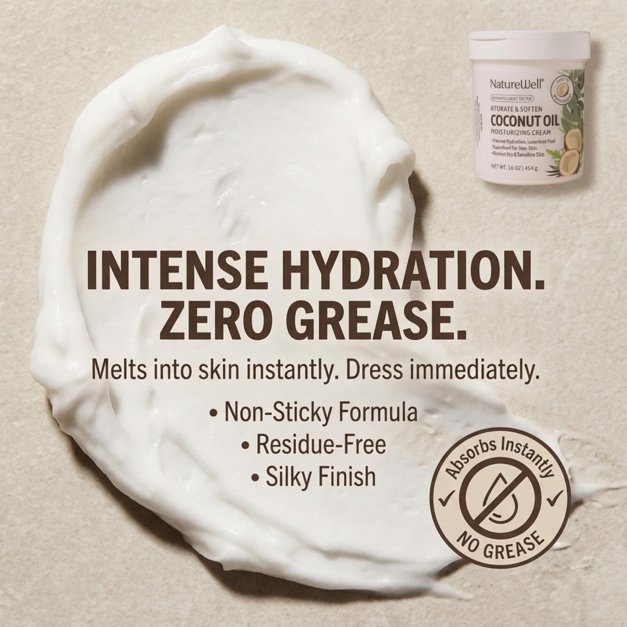 Nature Well crema de coco para rostro, hidratación suave y eficaz