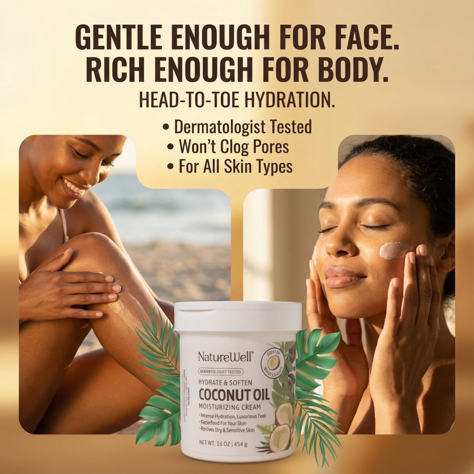 Nature Well crema de coco para cuerpo, uso diario y práctico