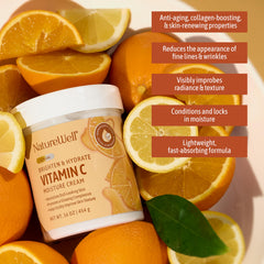 Crema hidratante Nature Well Vitamina C, textura suave para rostro.
