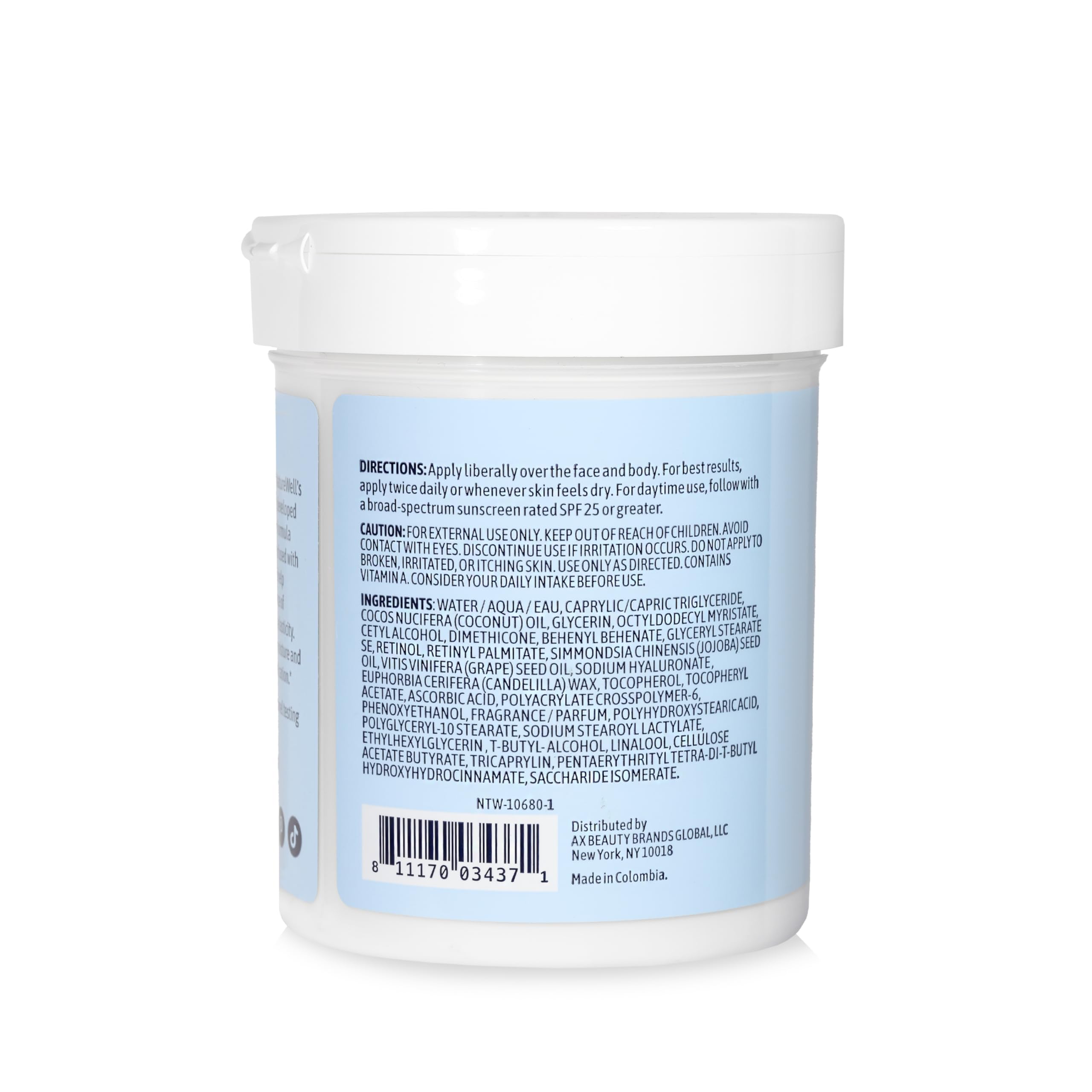 Nature Well crema retinol antiarrugas para rostro, cuello y manos con hidratación.