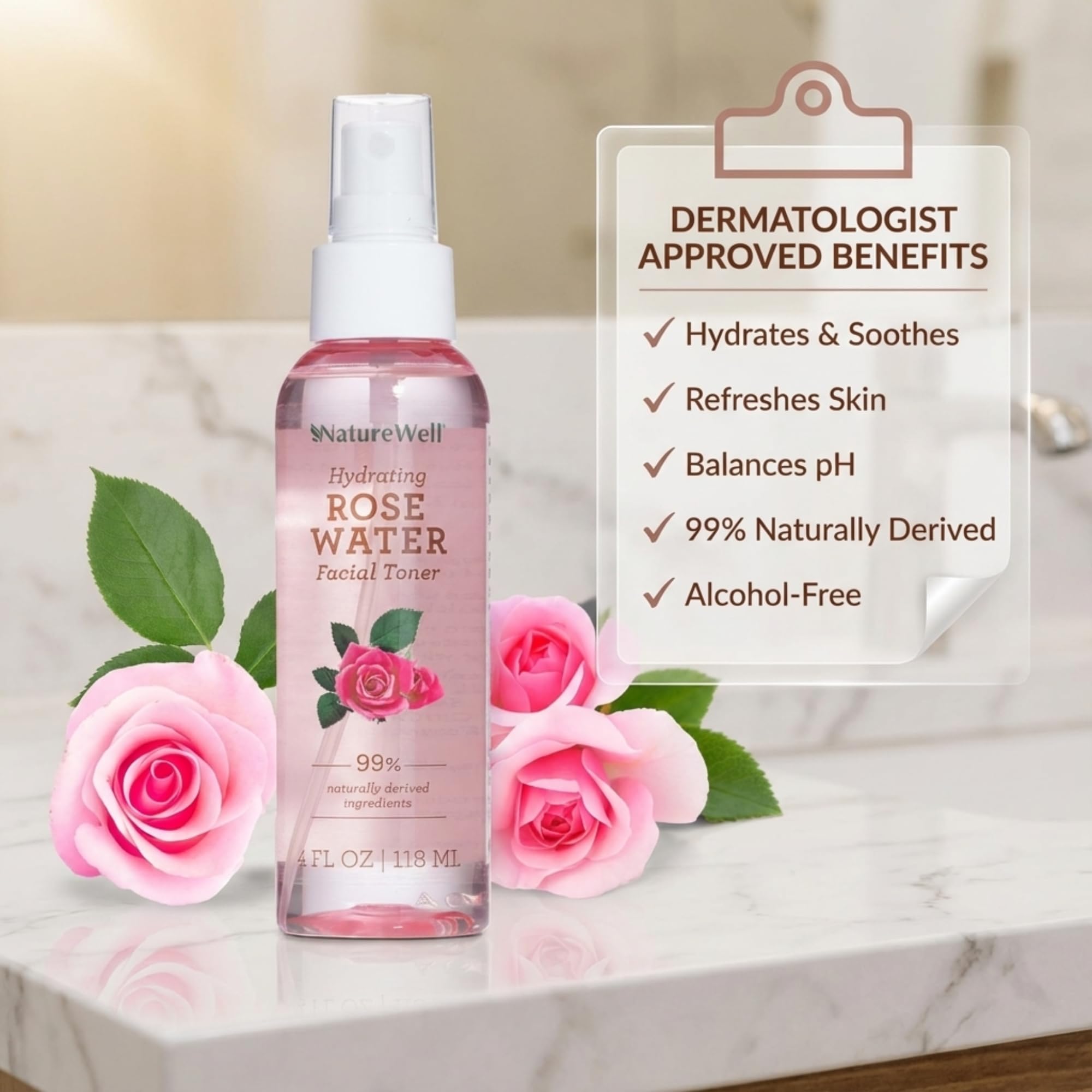 Nature Well fijador de maquillaje con acabado hidratante y luminoso.