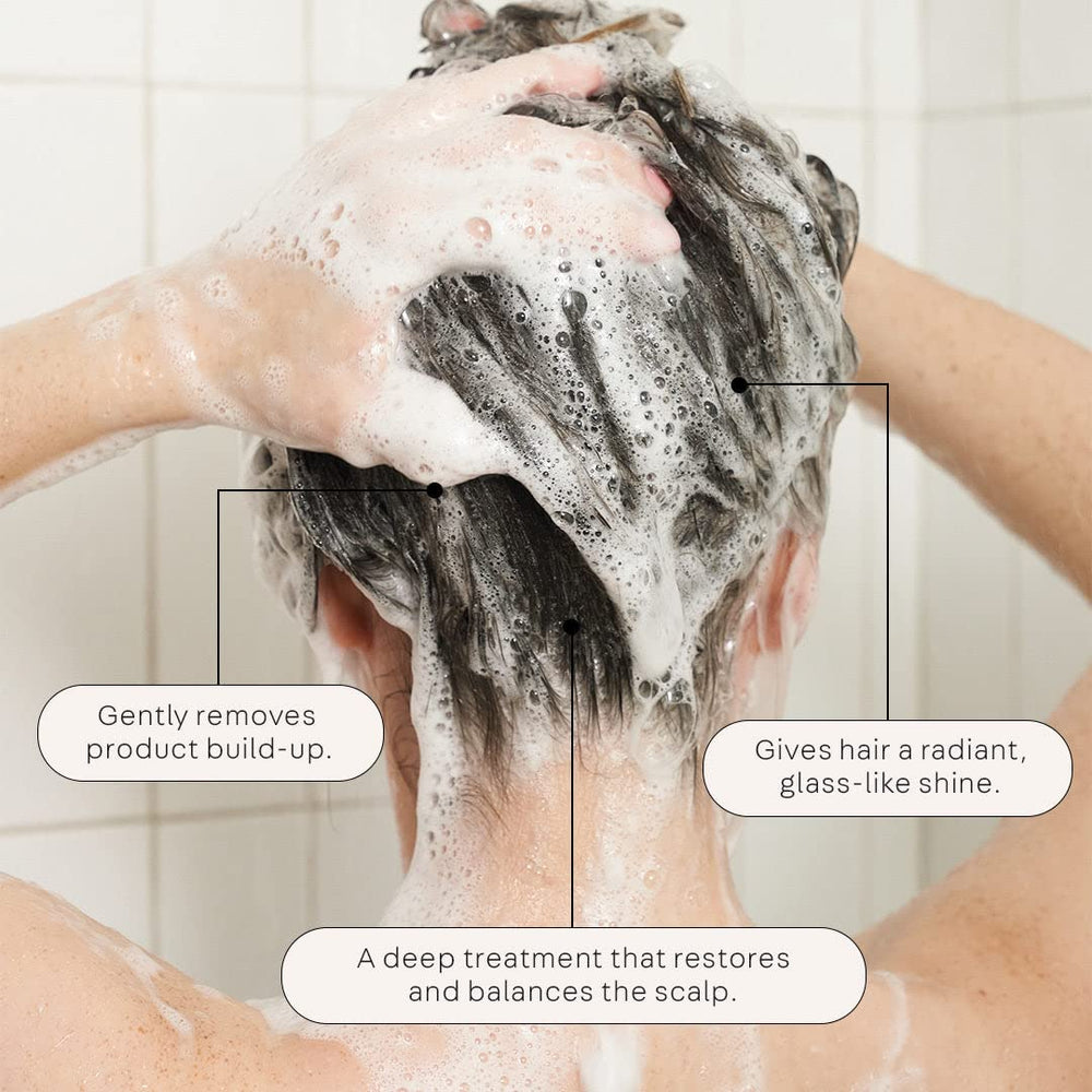 Aplicación en cabello mojado activa espuma suave y limpia profundamente con NatureLab.TOKYO.