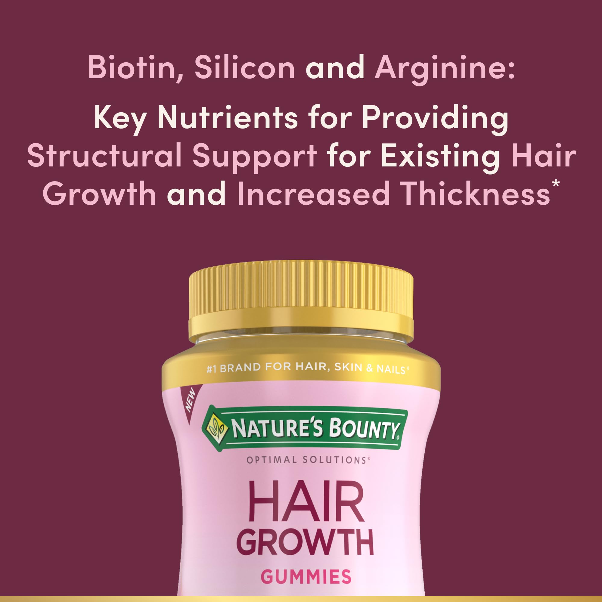 Etiqueta de Nature’s Bounty Hair Growth Gummies libre de gluten y lactosa