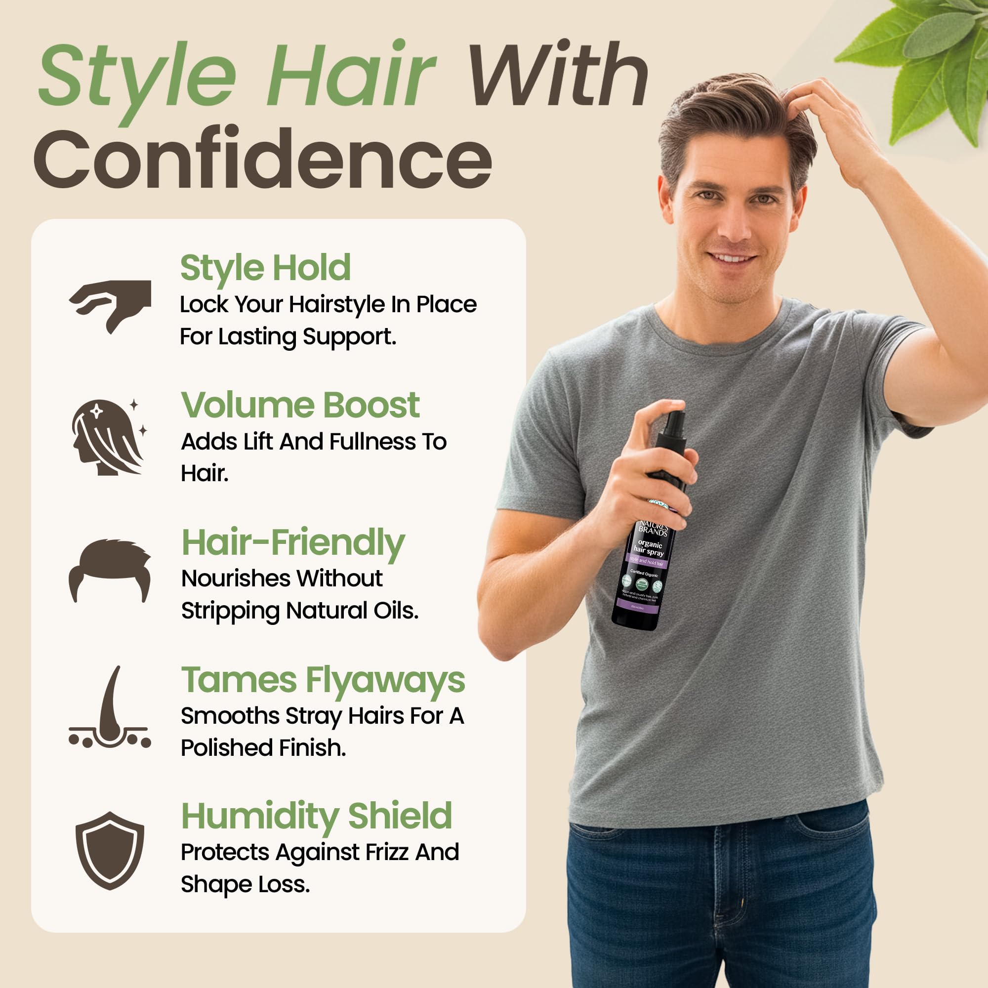 Acabado con brillo suave gracias al spray capilar Nature's Brands