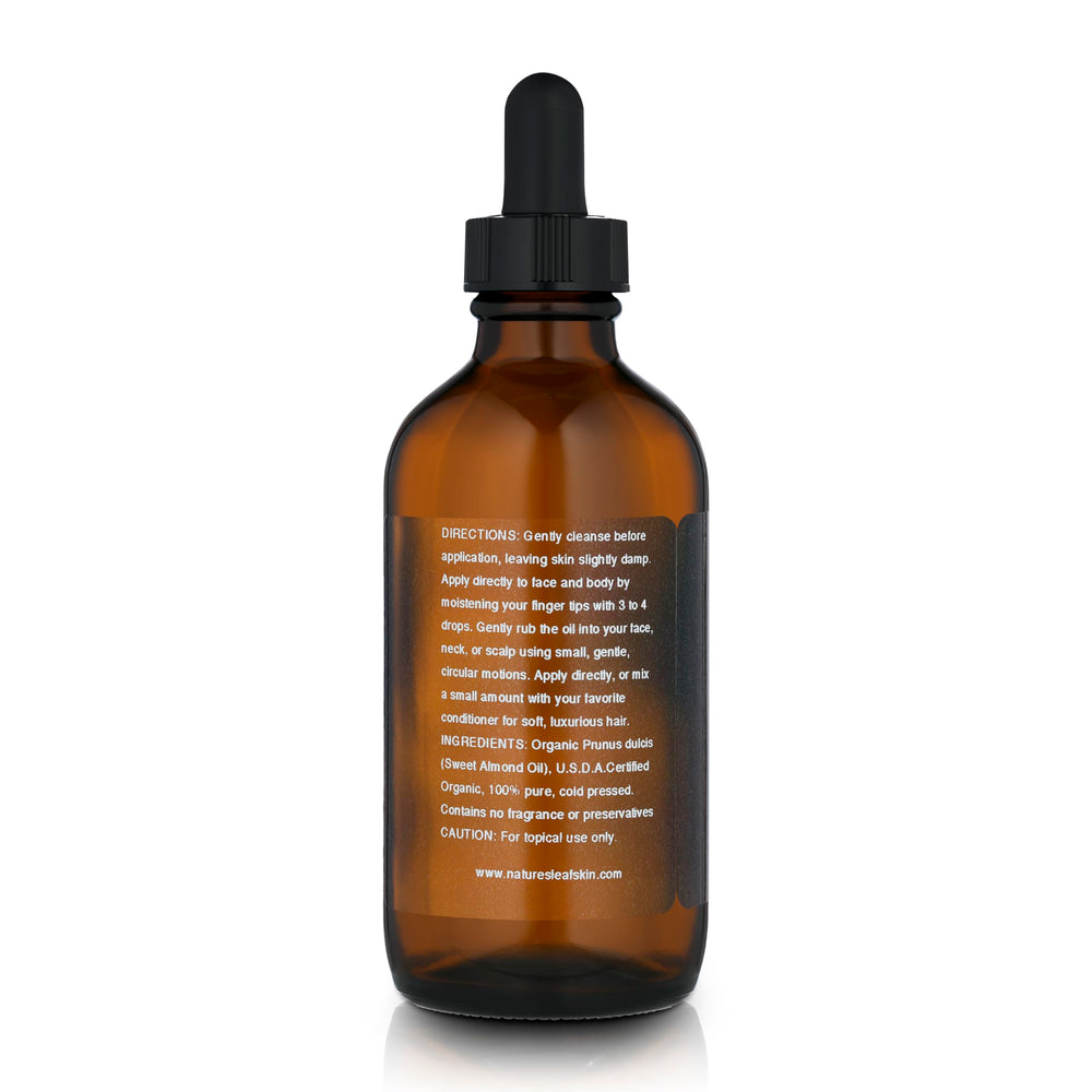 Natures Leaf Sweet Almond Oil label highlights USDA Organic and 100 percent pure quality
