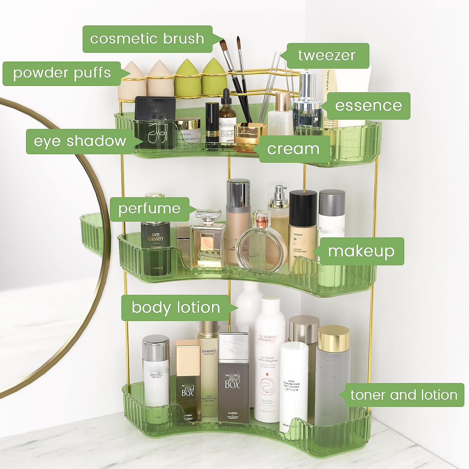 Nature's Source easy assembly corner storage installs quickly on any bathroom counter.