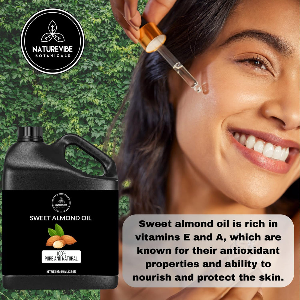 Naturevibe Botanicals Aceite de almendra dulce para cabello suave y brillante.