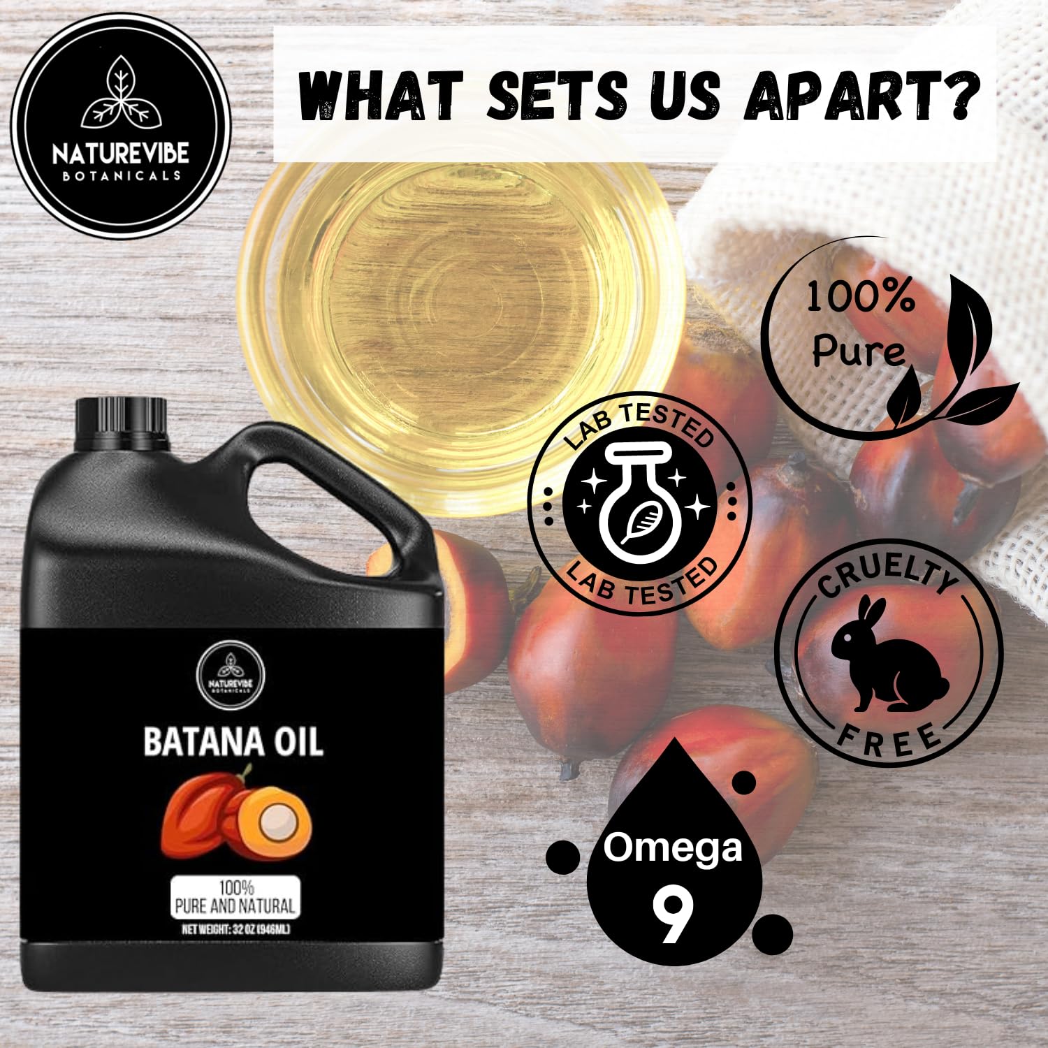 Naturevibe Botanicals Aceite de Batana, envase oscuro protege la frescura.