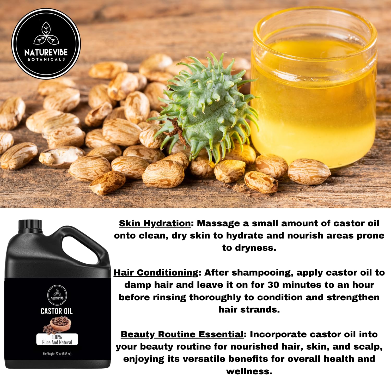 Naturevibe Botanicals Aceite de ricino, uñas nutridas y cutículas cuidadas.