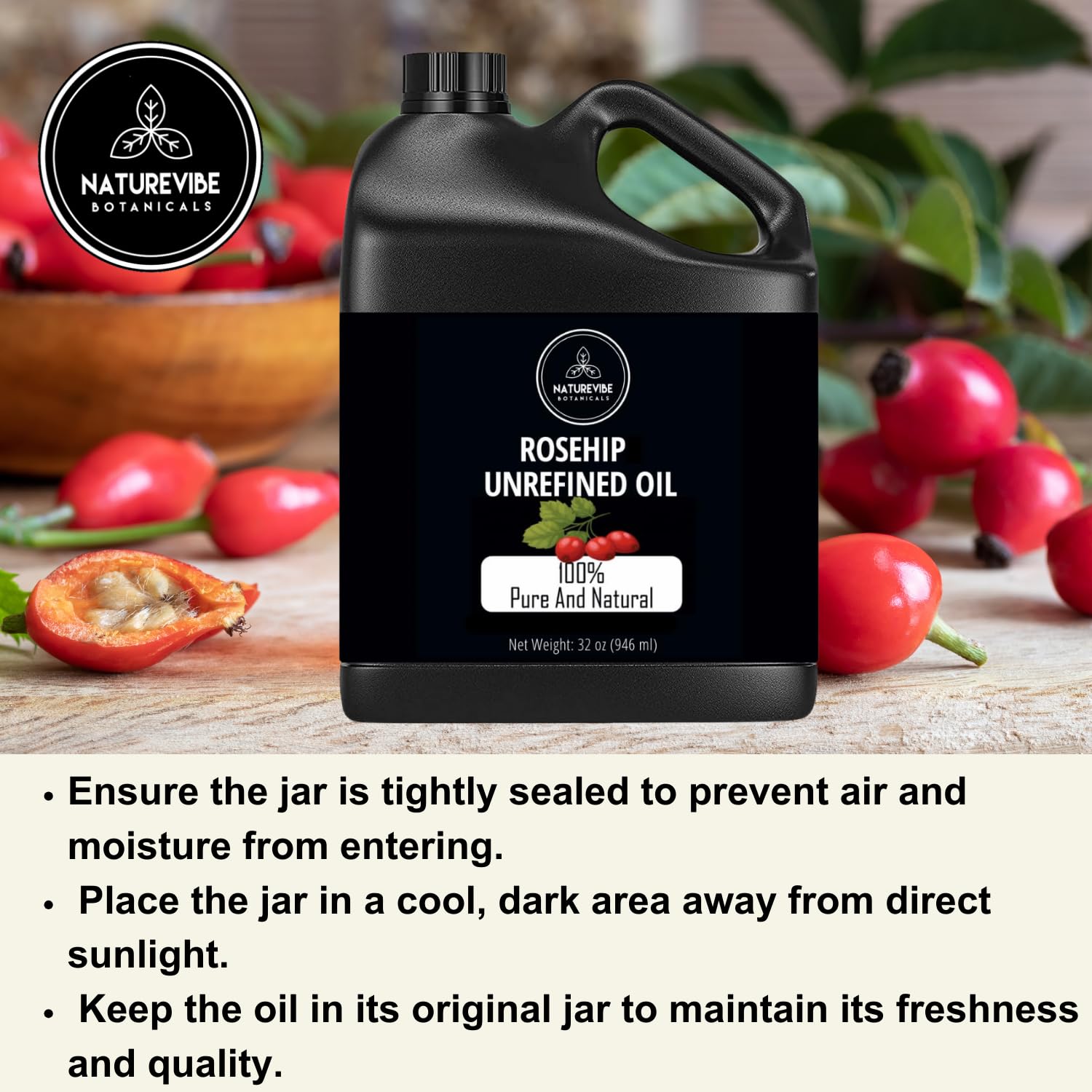 Naturevibe Botanicals Aceite de Rosa Mosqueta, 100% puro, sin aditivos.