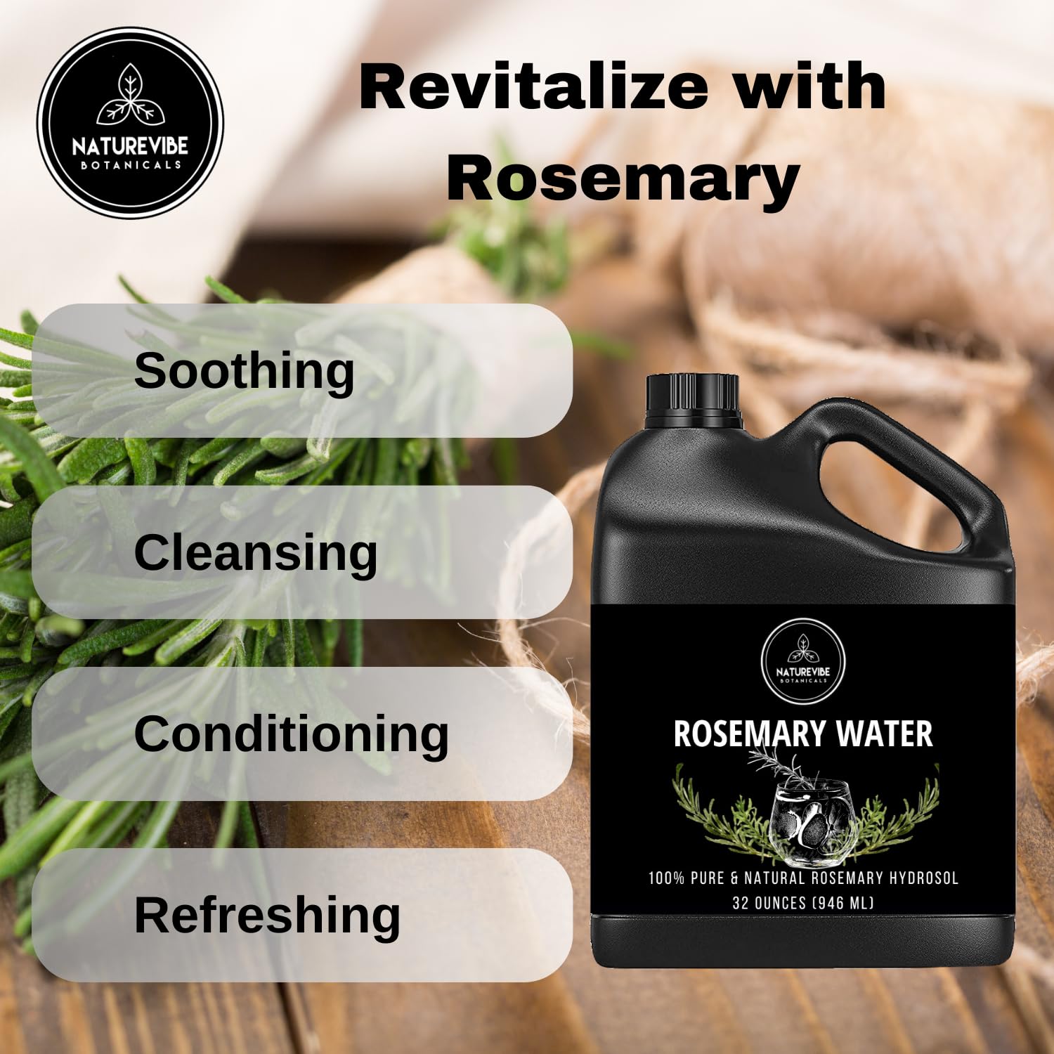 Naturevibe Botanicals Agua de Romero, vertido en frasco para aplicación suave.