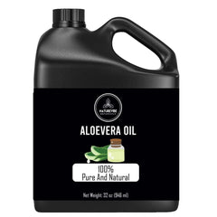 Naturevibe Botanicals Aloe Vera Oil 32oz jar hydrates skin and nourishes hair.
