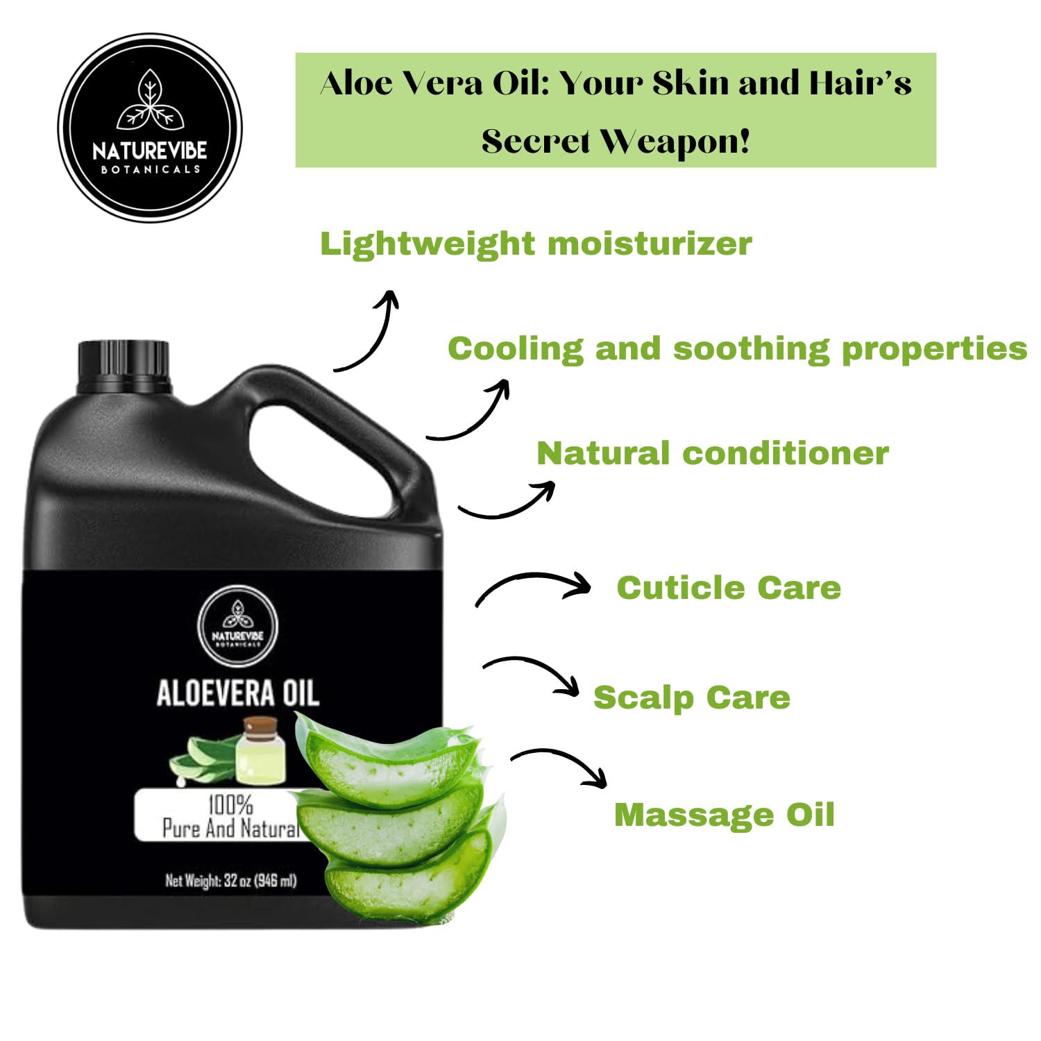 Naturevibe Botanicals Aloe Vera Oil packaging on shelf highlights resealable jar design.