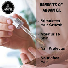 Naturevibe Botanicals Argan Oil closeup nutrient-rich image highlights pure, cold-pressed quality