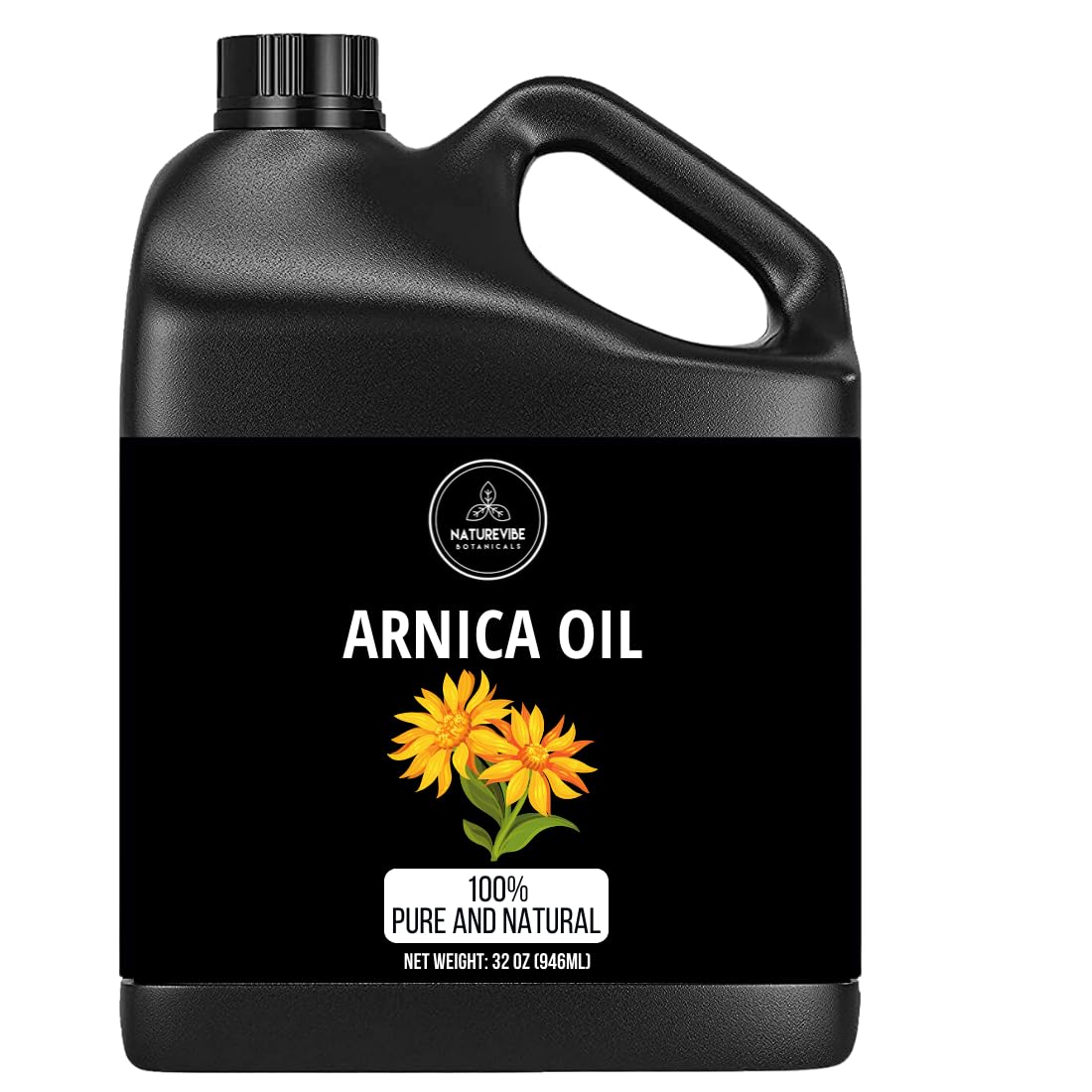 Naturevibe Botanicals Arnica Oil 32oz bottle for massage and skin care.