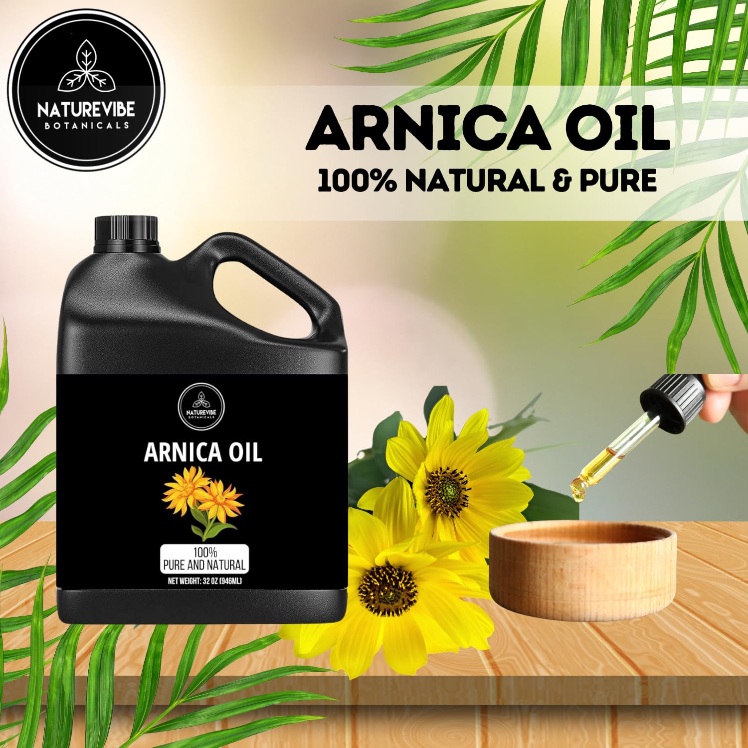 Close-up of the Arnica Oil jar showing a pure, additive-free formula.