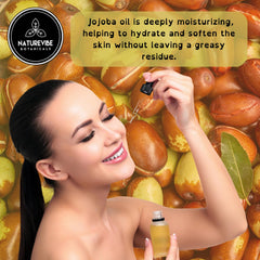 Naturevibe Botanicals Golden Jojoba Oil closeup highlighting rich golden texture and purity.