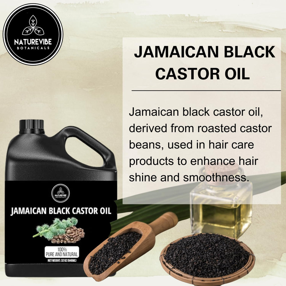 Naturevibe Botanicals Jamaican Black Castor Oil 32oz in use for scalp nourishment.