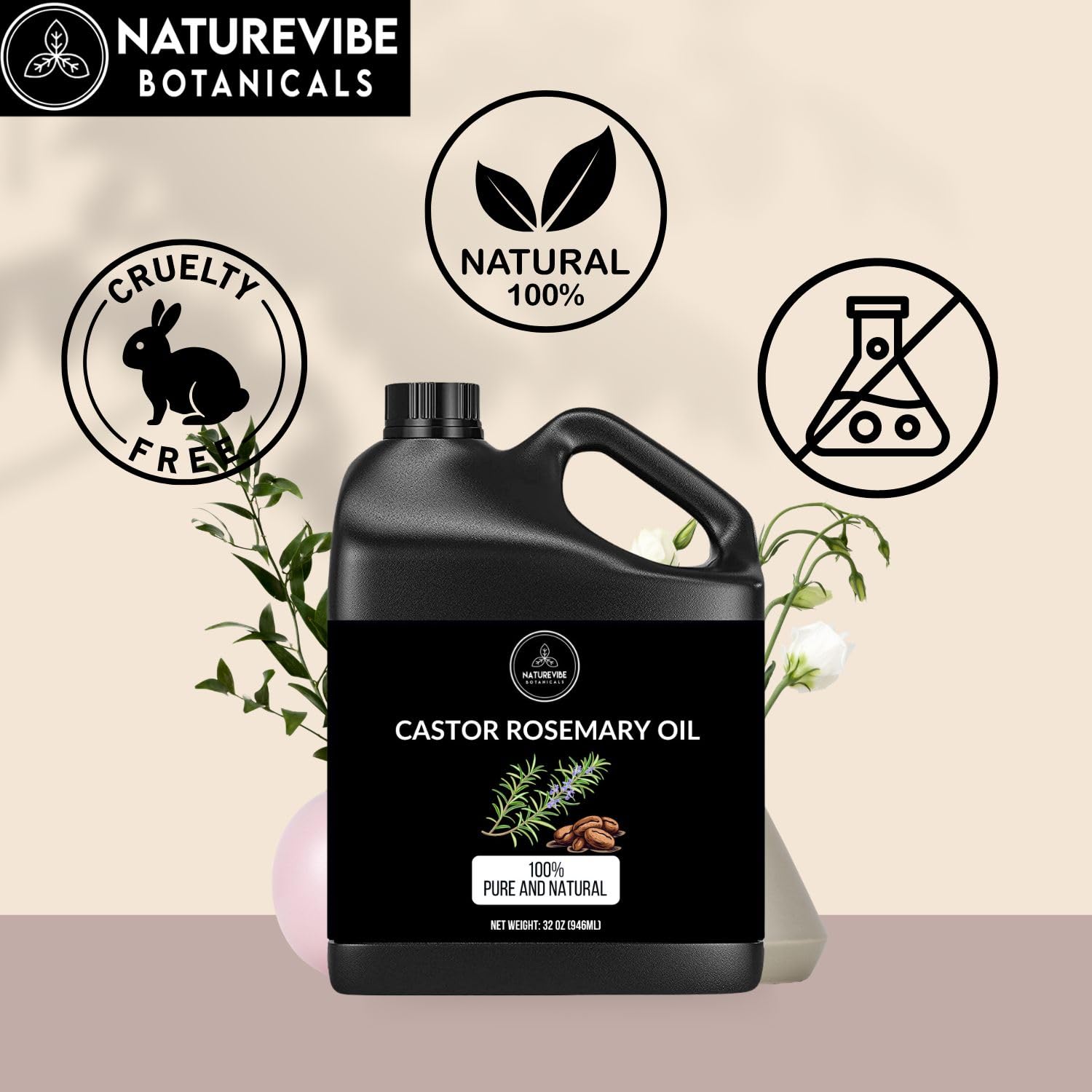 Closeup of Naturevibe Botanicals bottle showing purity and resealable cap.