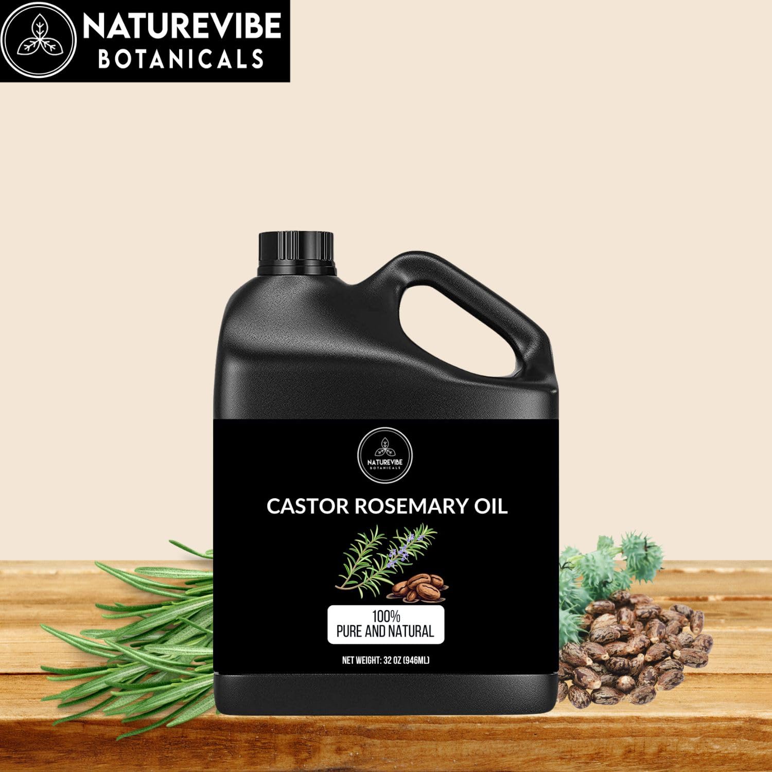 Ingredients label emphasizes castor oil and rosemary oil as core components.