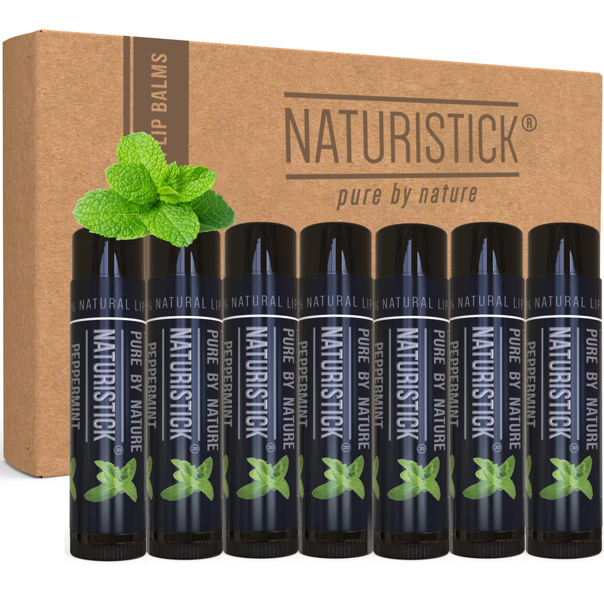 Naturistick 7-pack premium beeswax lip balm front view keeps lips hydrated and ready for any day