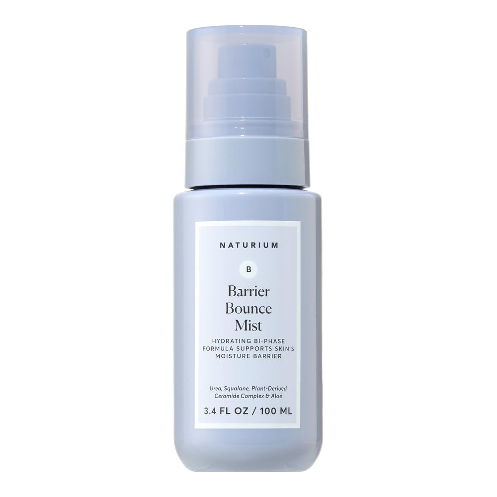 Naturium Barrier Bounce Mist, botella y spray, refresca e hidrata la piel durante el día