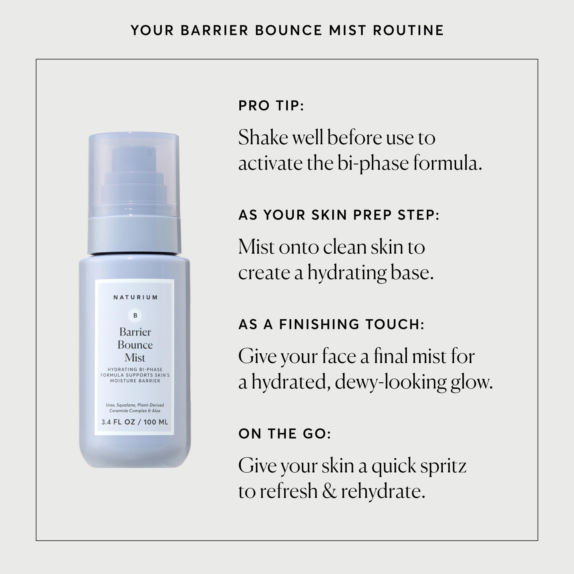 Naturium Barrier Bounce Mist, contiene urea y cuida la suavidad de la piel