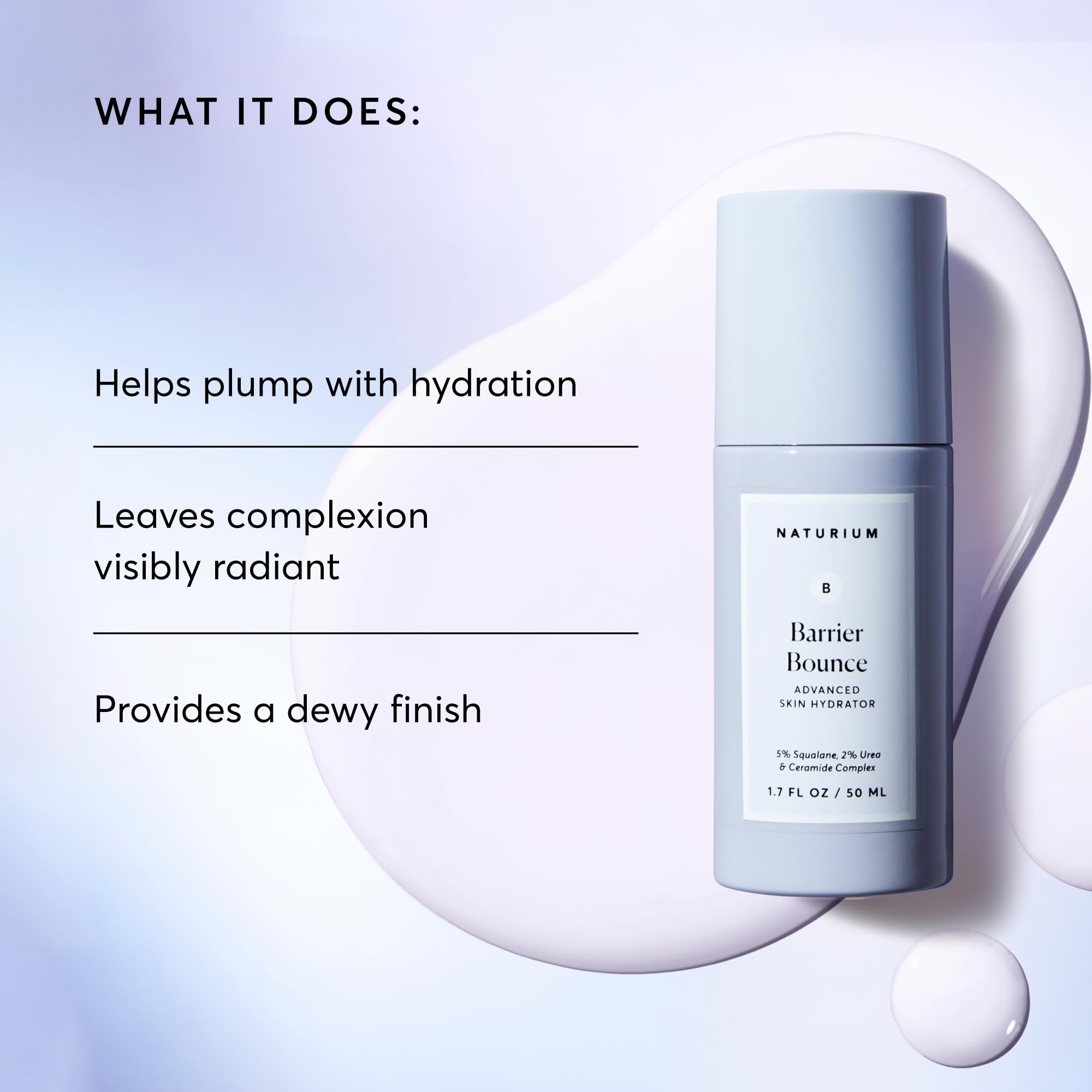 Naturium Barrier Bounce Serum escena ritual diurno, uso diario para piel radiante.