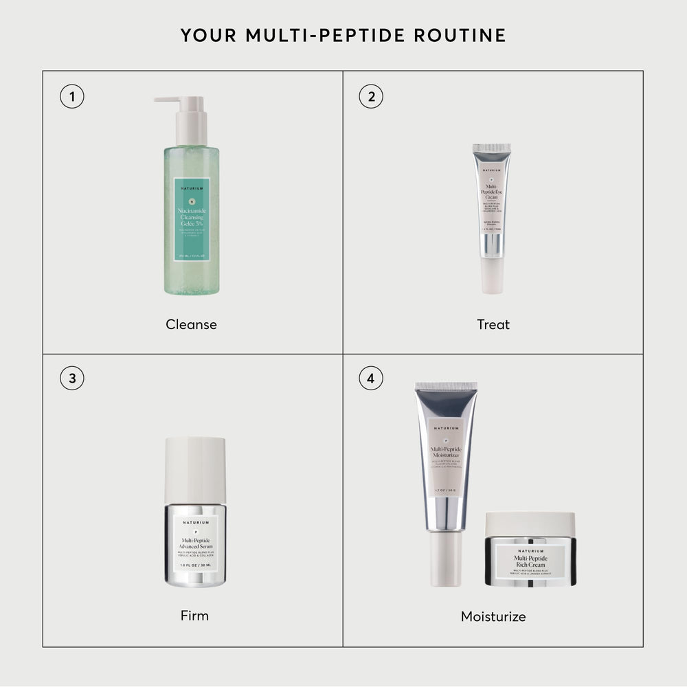 Naturium crema ojos multi peptidos, ingredientes como squalene y ácido hialurónico nutren la piel.