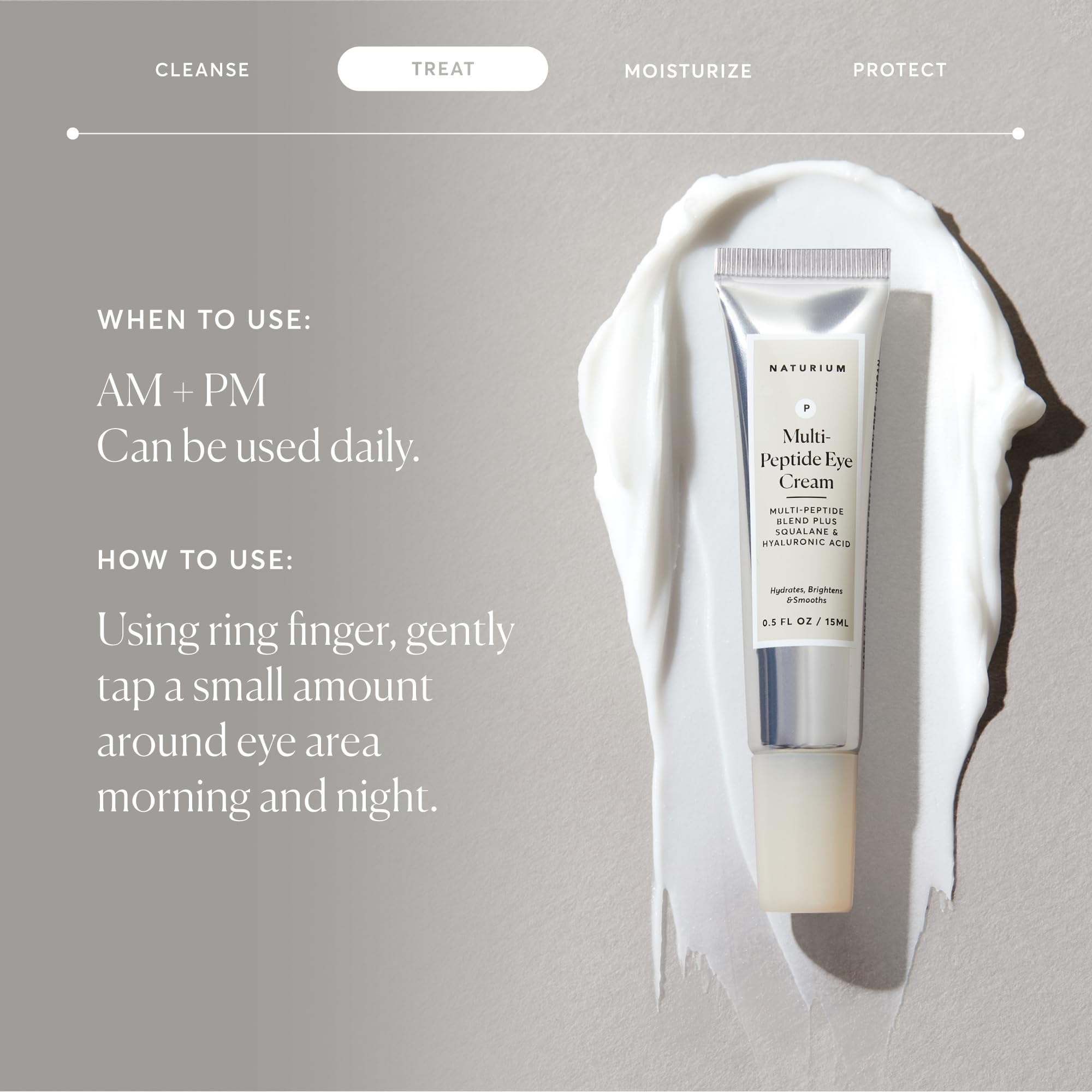 Naturium crema ojos multi peptidos, reduce visibilidad de círculos oscuros de forma suave.