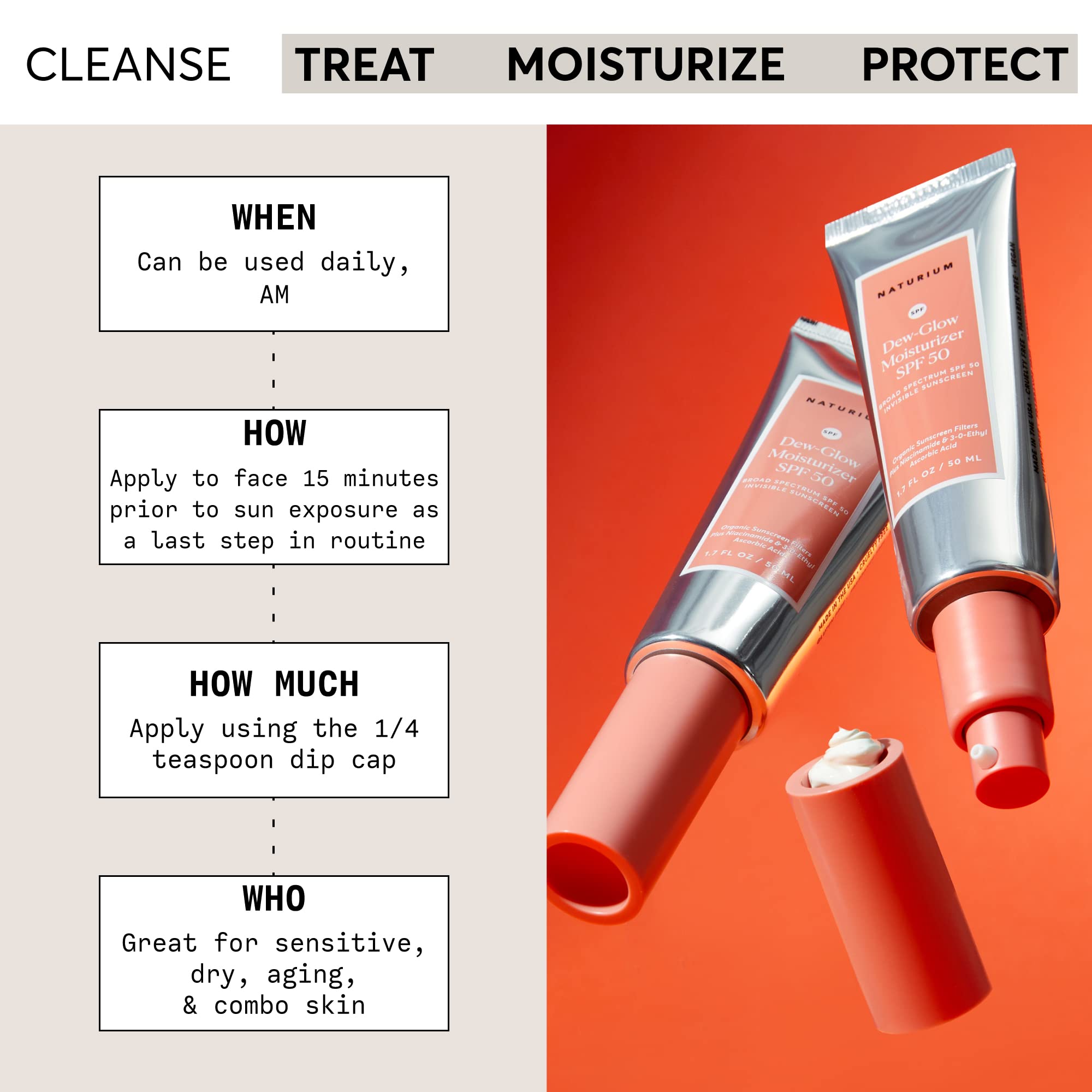 Naturium Dew-Glow SPF50 dispenser cap for easy, measured sunscreen use