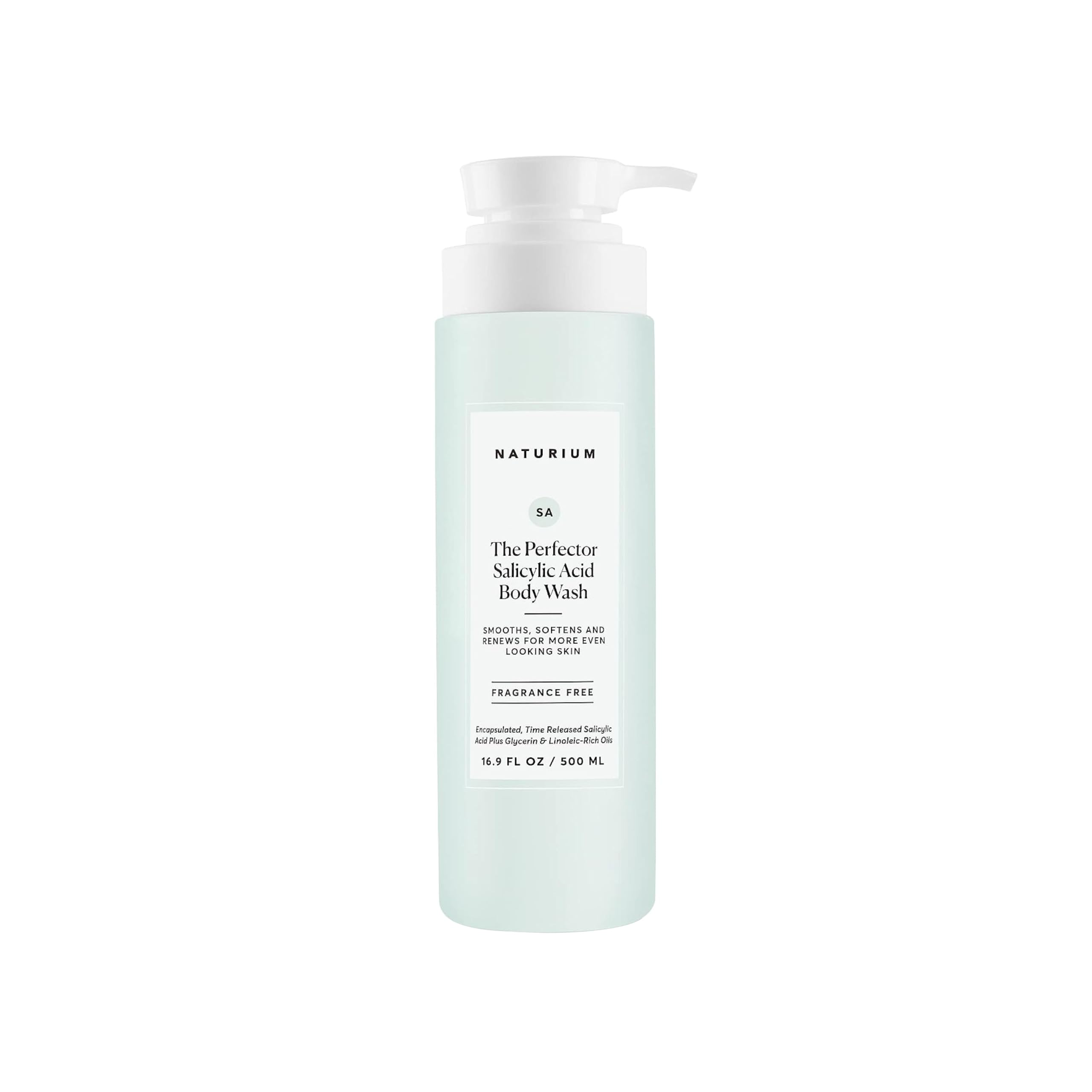 Naturium El Perfector: botella de ducha en estante para uso diario suave.