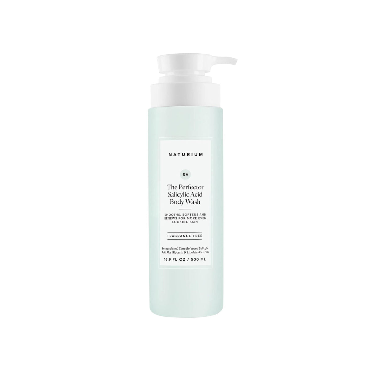 Naturium El Perfector: botella de ducha en estante para uso diario suave.