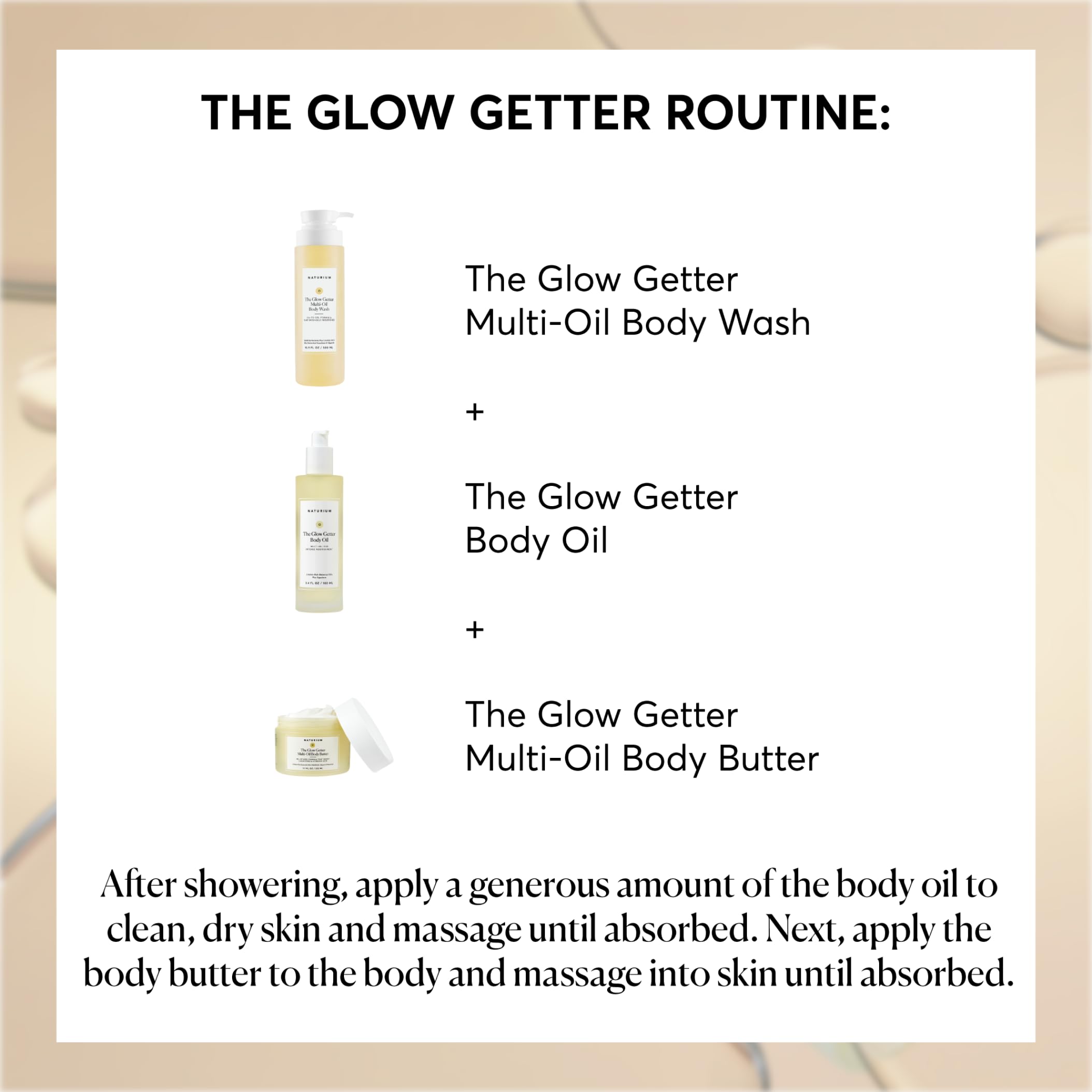 Naturium Glow Getter Body Oil ingredients blend: olive, jojoba, rosehip, sea buckthorn