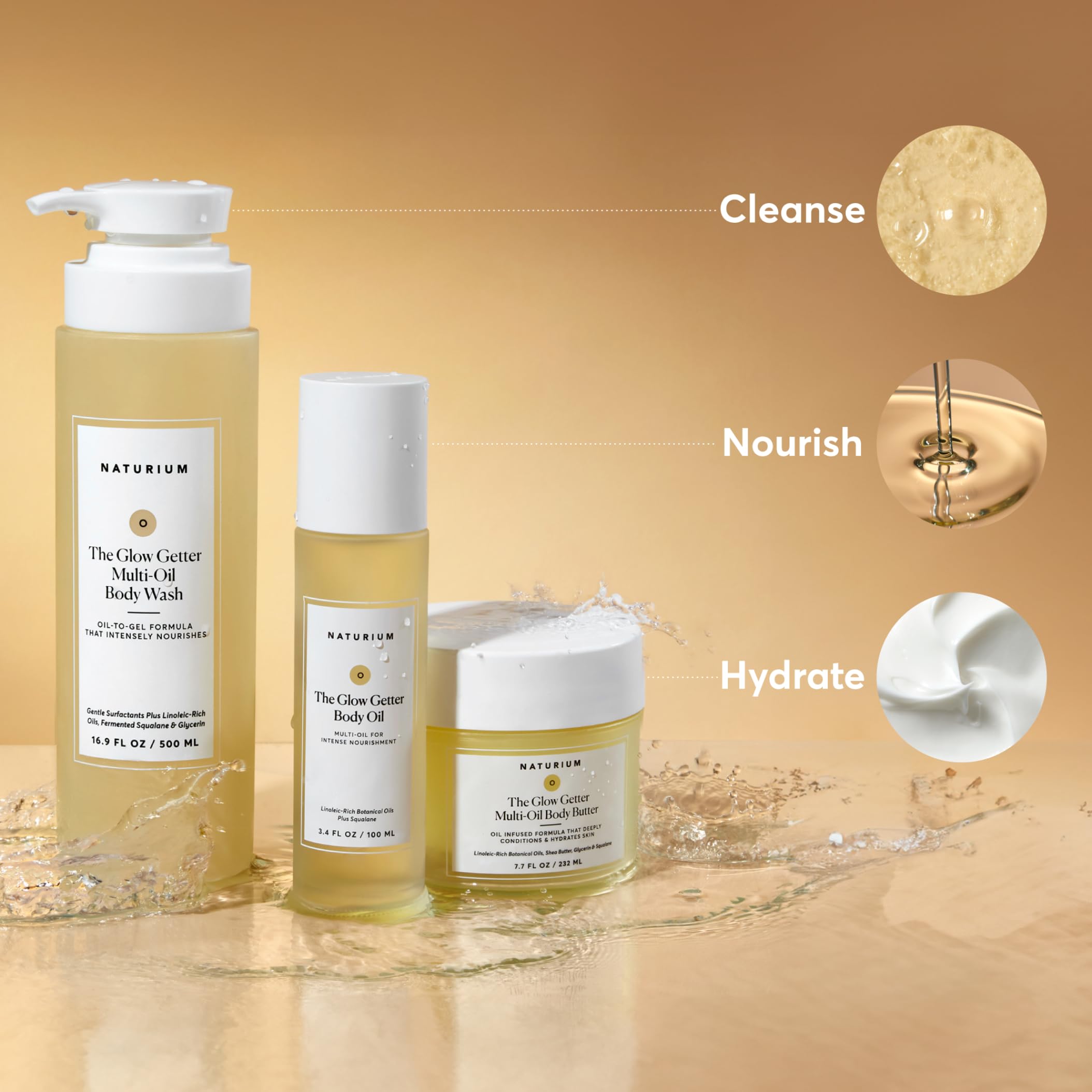 Naturium Glow Getter Body Oil on skin showing nourished, moisturized appearance