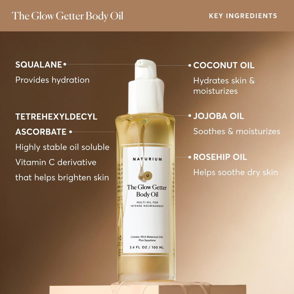 Naturium Glow Getter Body Oil applied to forearm for even coverage and absorption