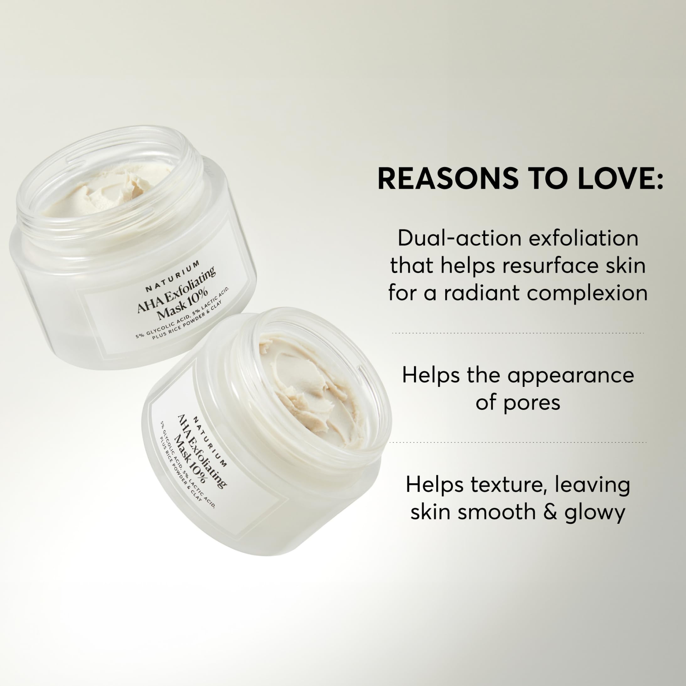 Naturium Mascarilla Exfoliante AHA-10, poros minimizados para piel más limpia.