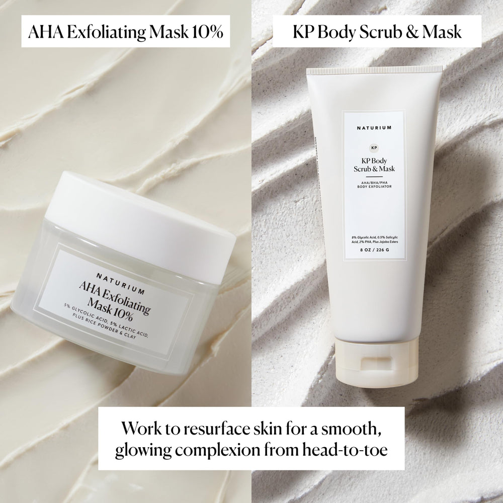 Naturium Mascarilla Exfoliante AHA-10, uso semanal recomendado para resultados consistentes.