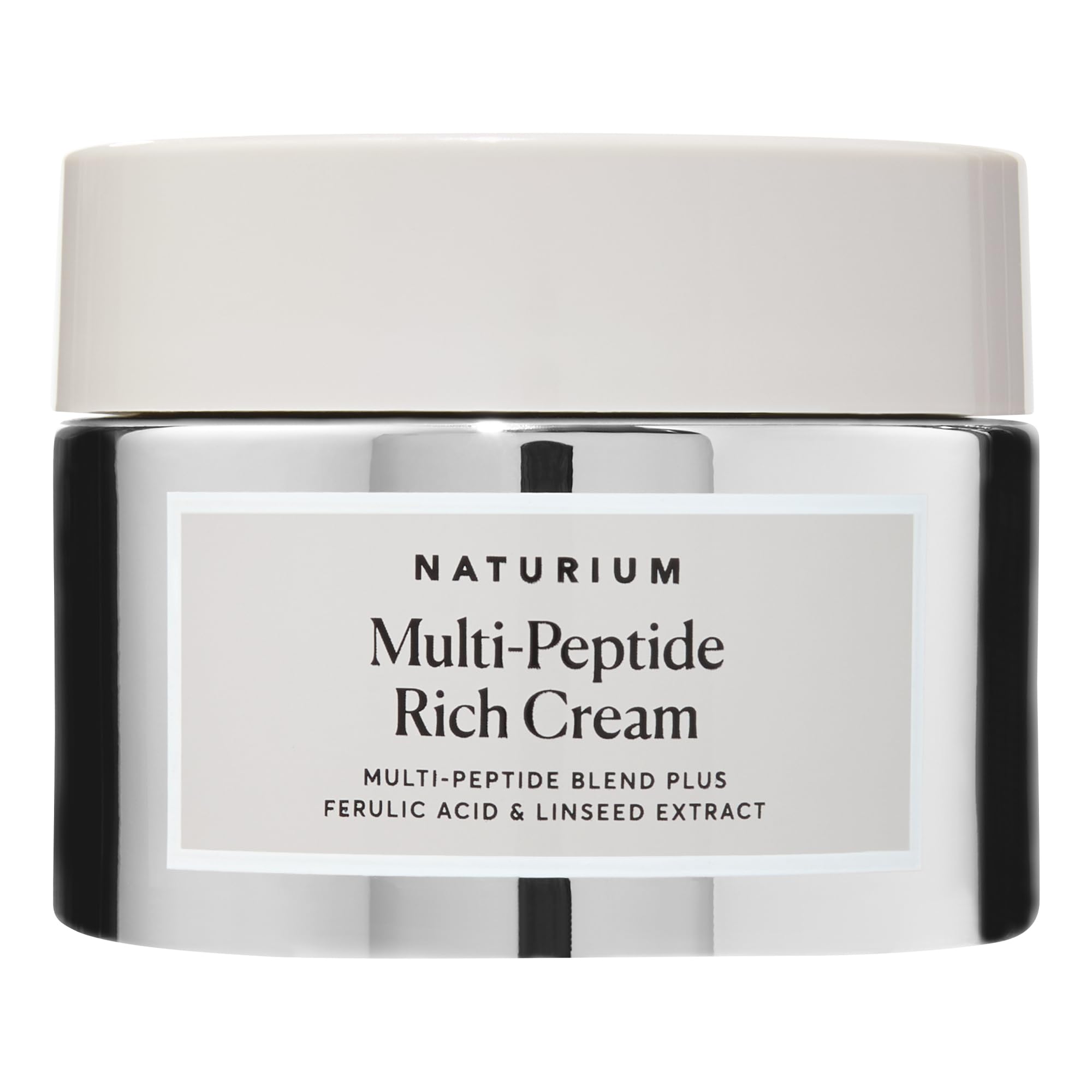 Naturium Multi-Peptide Rich Cream packaging highlights a vegan, cruelty-free formula.