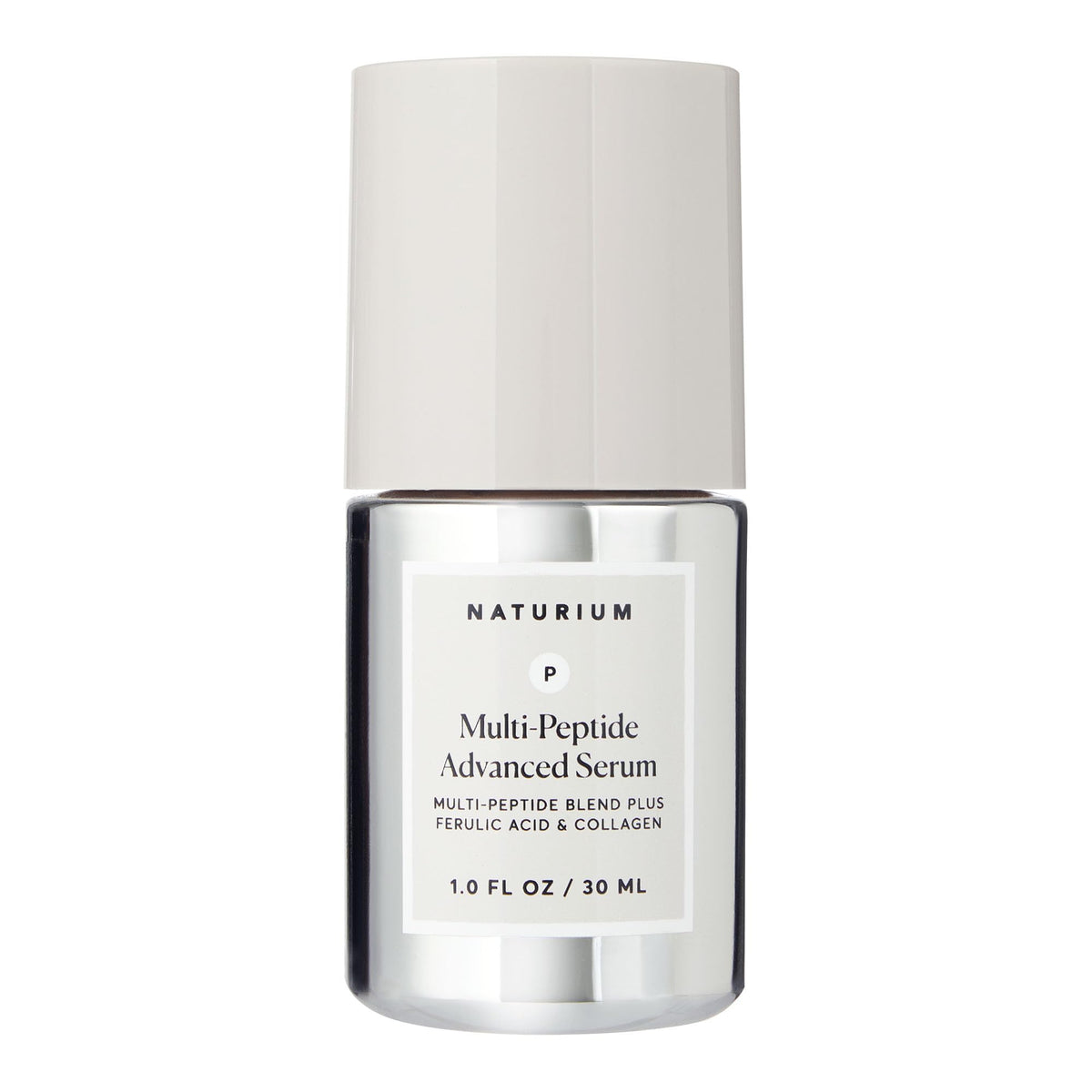 Naturium Multi-Peptide Serum bottle close-up showing smooth texture promise.