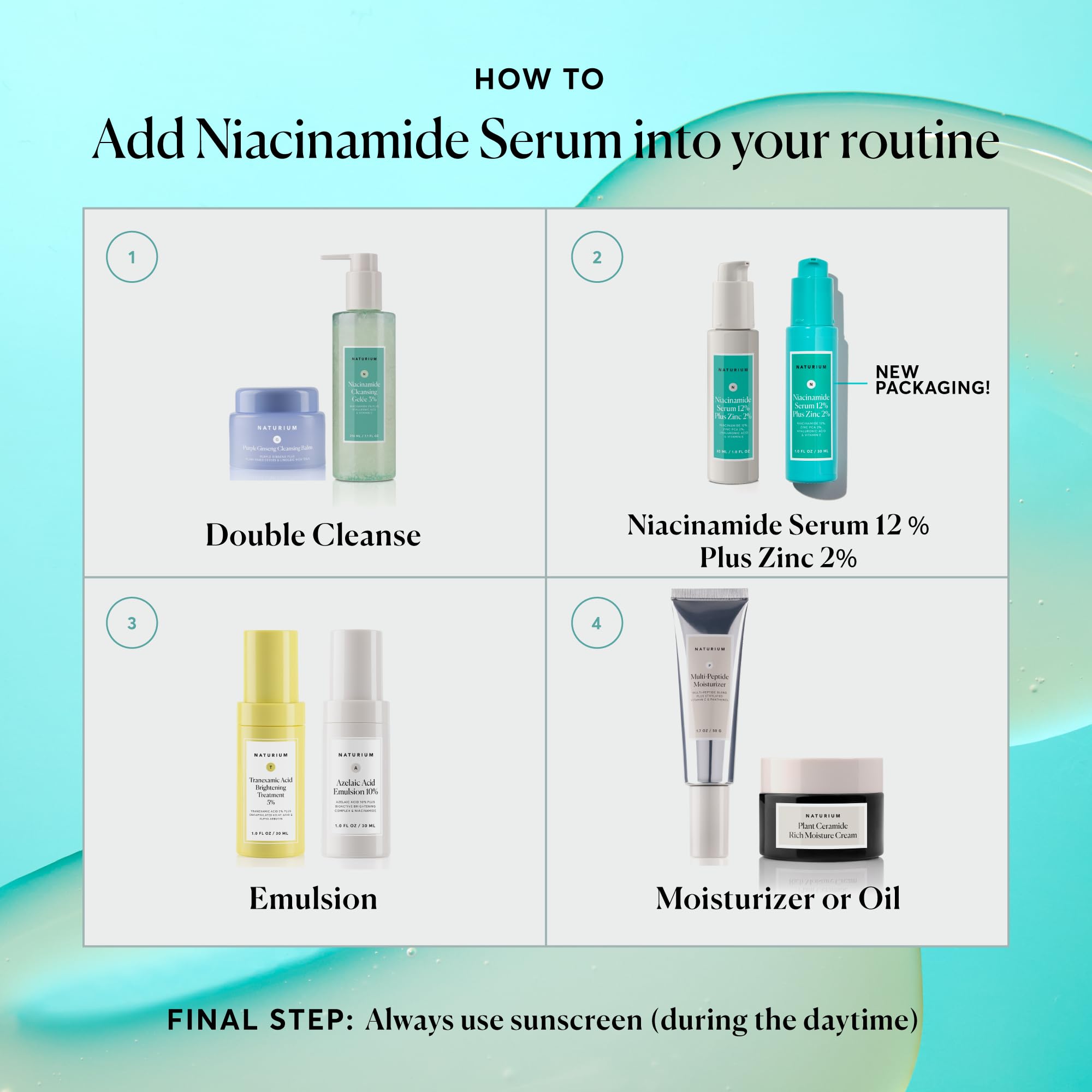 Naturium Niacinamida 12% + Zinc 2% textura serum, hidrata suavemente.