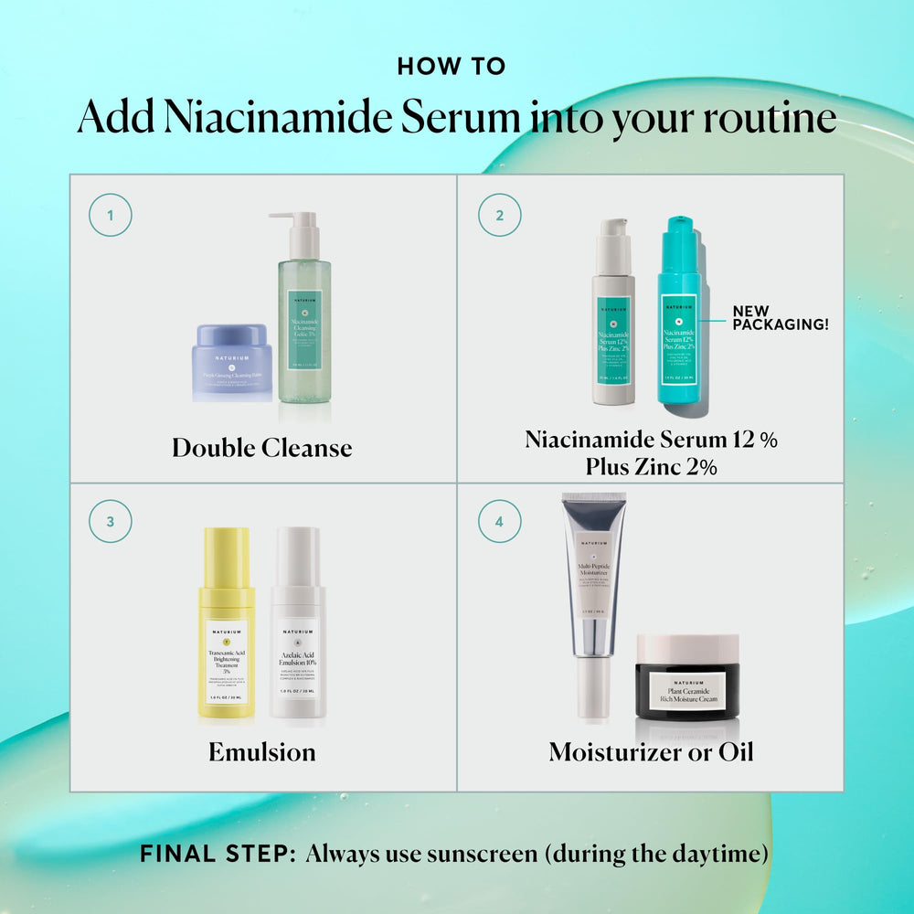 Naturium Niacinamida 12% + Zinc 2% textura serum, hidrata suavemente.