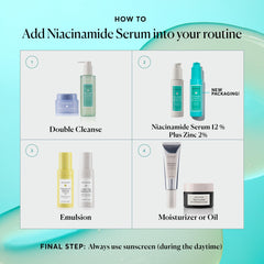 Naturium Niacinamida 12% + Zinc 2% textura serum, hidrata suavemente.