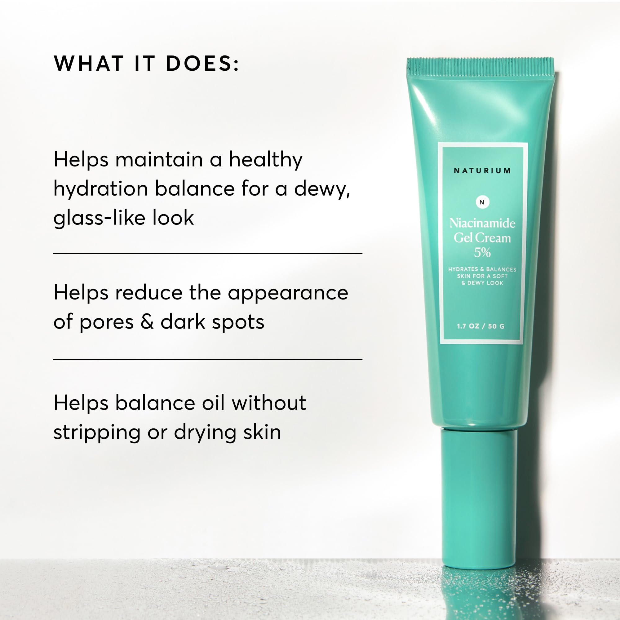 Naturium Niacinamide Gel Cream, último paso en rutina, mejora apariencia de poros.