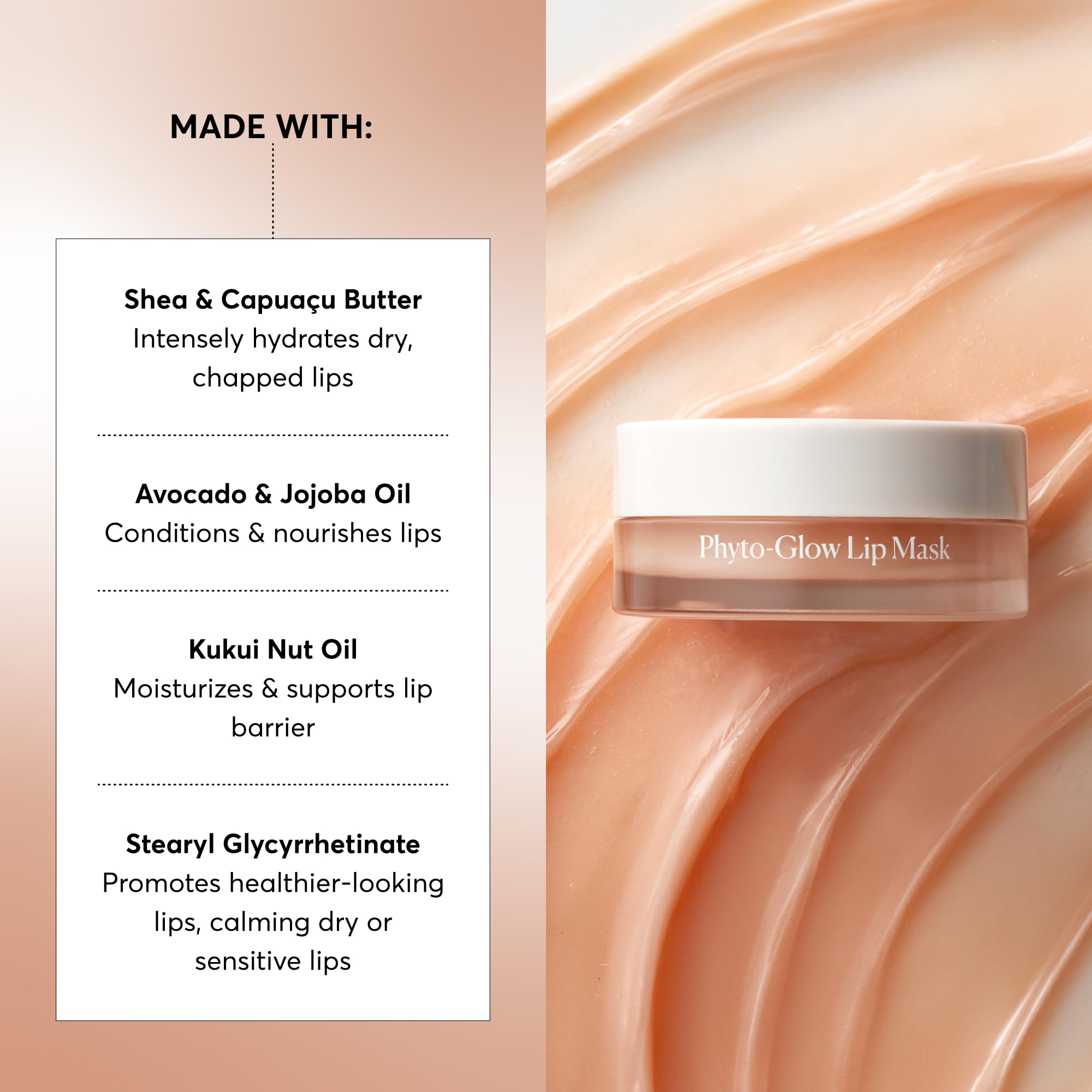 Ingredientes clave manteca de karité, aceite de aguacate y jojoba en Naturium Phyto-Glow Lip Mask.