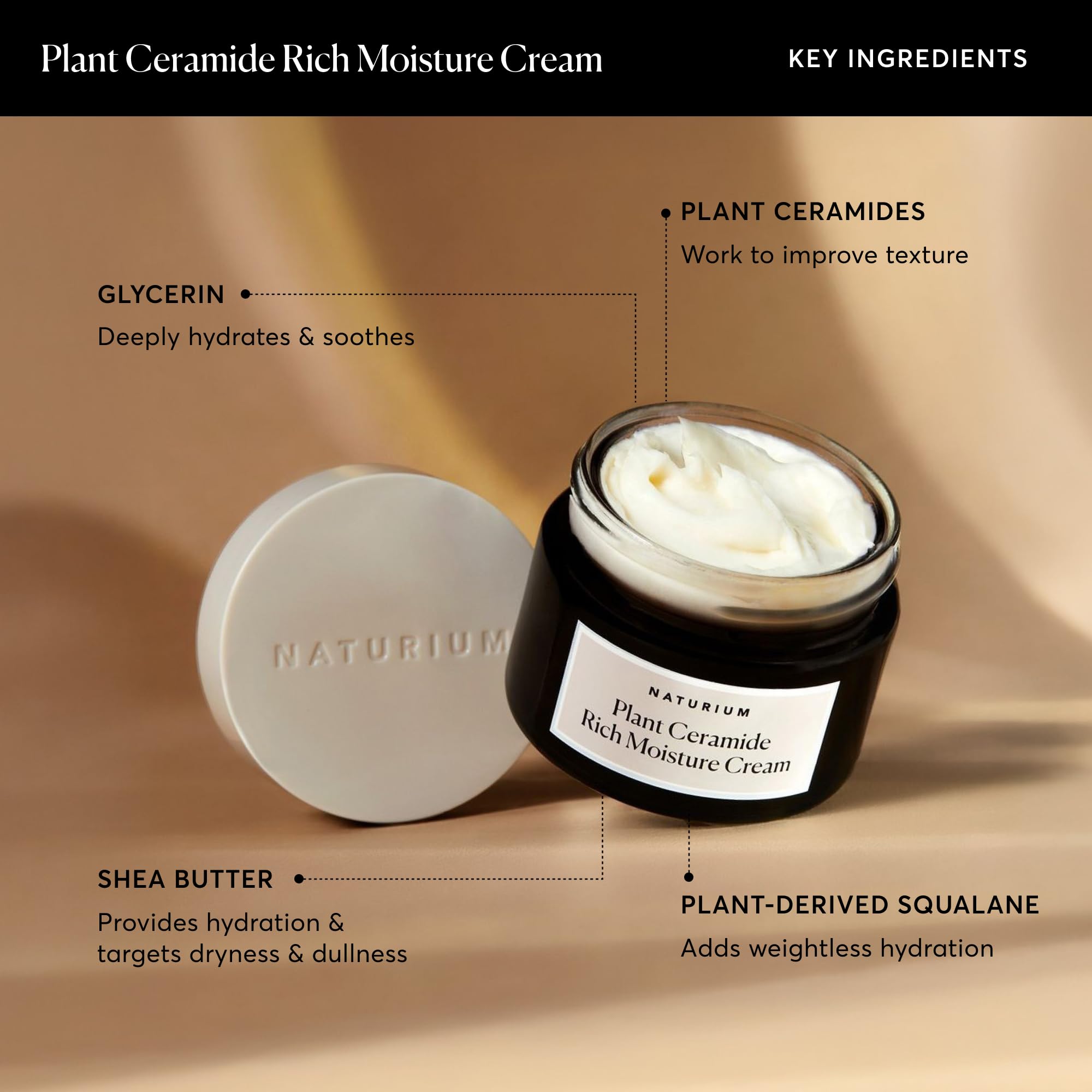 Naturium Plant Ceramide Rich Moisture Cream packaging box highlighting vegan and cruelty-free claim.
