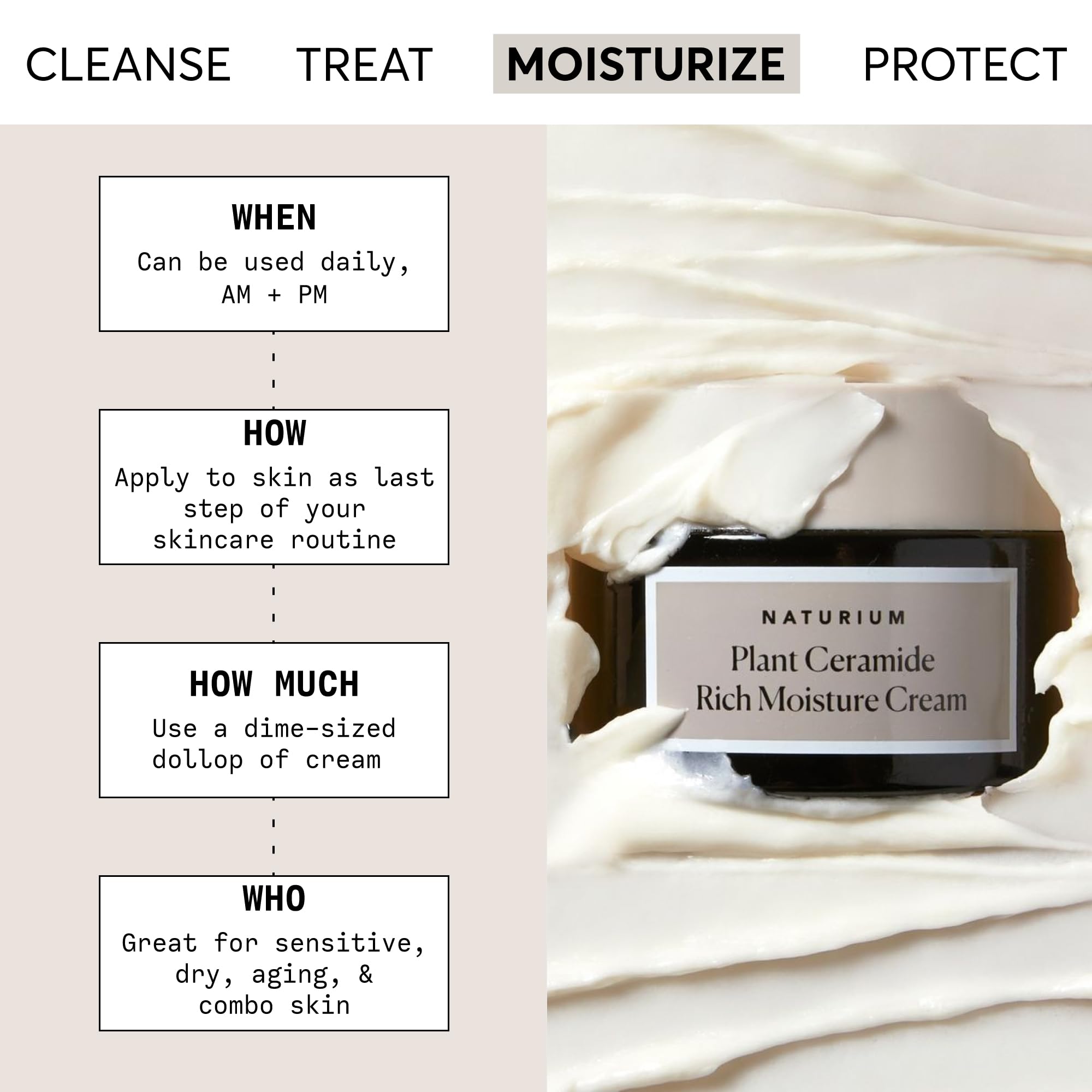 Naturium Plant Ceramide Rich Moisture Cream texture swatch showing creamy consistency.